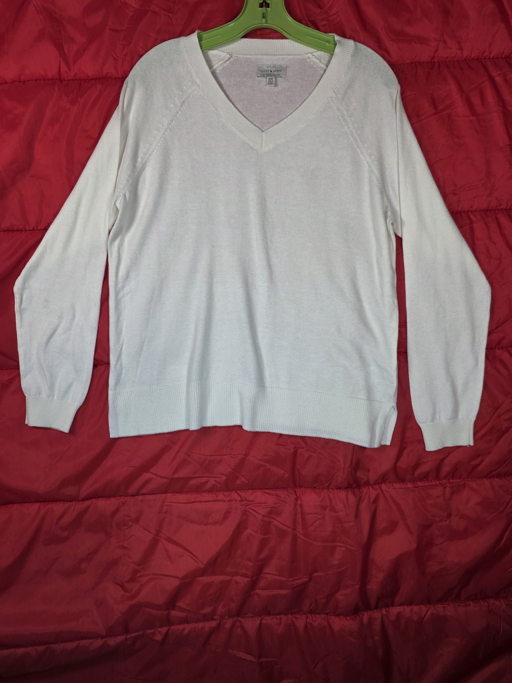 Lucky Brand White V-Neck Long Sleeve Sweater
